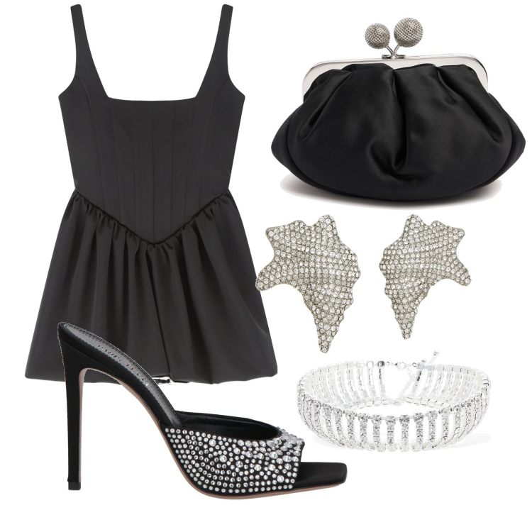 Outfit donna - Total look #2117998. Abbinamento con orecchini, sandali in pelle, vestiti corti, pochette, collane.