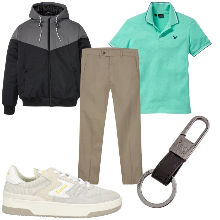 Outfit uomo - Total look #2118000. Stile Casual per Tutti i giorni. Abbinamento con polo, giacche, sneakers, pantaloni chino, portachiavi.