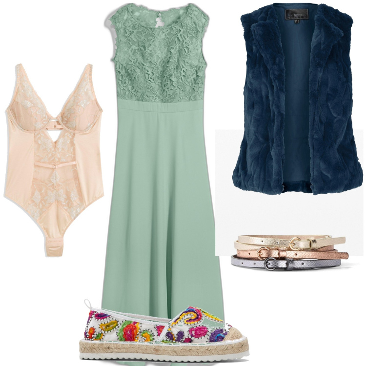Outfit donna - Bonprix con abitino e espa. Stile Trendy per Tutti i giorni. Abbinamento con vestiti lunghi, espadrillas, gilet, cinture, body.