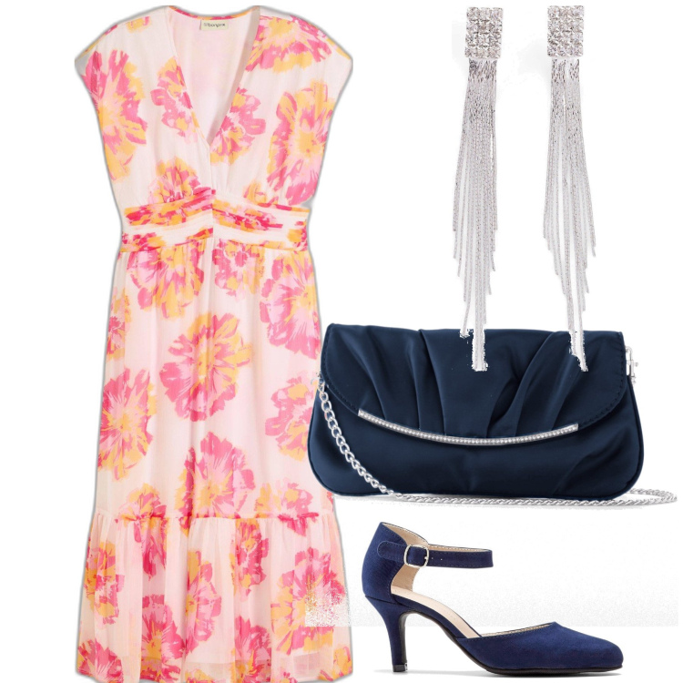 Outfit donna - Cresima estiva Bonprix. Stile Bon Ton per Cerimonia. Abbinamento con vestiti midi/longuette, décolleté, pochette, orecchini.