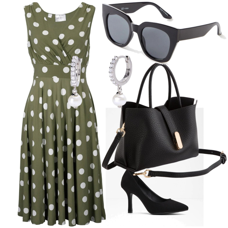Outfit donna - Pretty woman. Stile Bon Ton per Cerimonia. Abbinamento con vestiti, occhiali da sole, décolleté, orecchini, borse a mano.