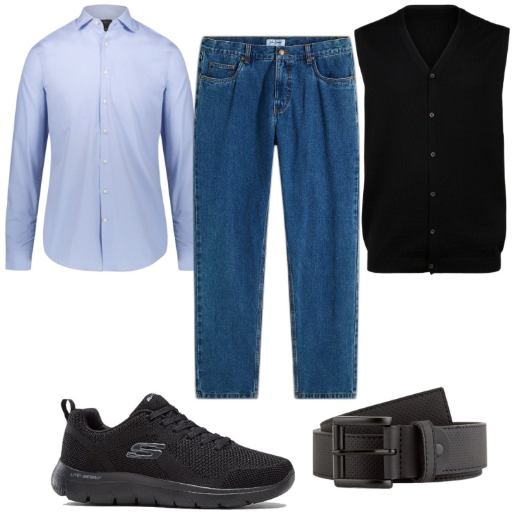 Outfit uomo - Total look #2118020. Stile Casual per Tutti i giorni. Abbinamento con jeans dritti, sneakers, camicie, gilet, cinture.