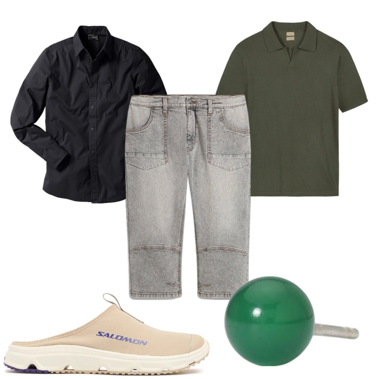 Outfit uomo - Total look #2118027. Stile Trendy per Tutti i giorni. Abbinamento con camicie, jeans dritti, orecchini, sneakers, polo.