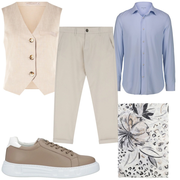 Outfit uomo - Total look #2118032. Stile Trendy per Tutti i giorni. Abbinamento con sneakers, gilet, pantaloni chino, sciarpe e foulard, camicie.