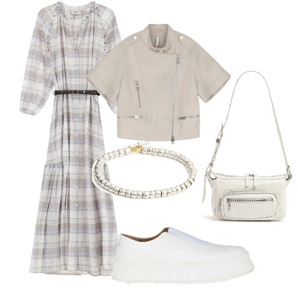 Outfit donna - Colori di Aprile. Stile Casual per Tutti i giorni. Abbinamento con sneakers, giacche, vestiti lunghi, braccialetti, borse a spalla.