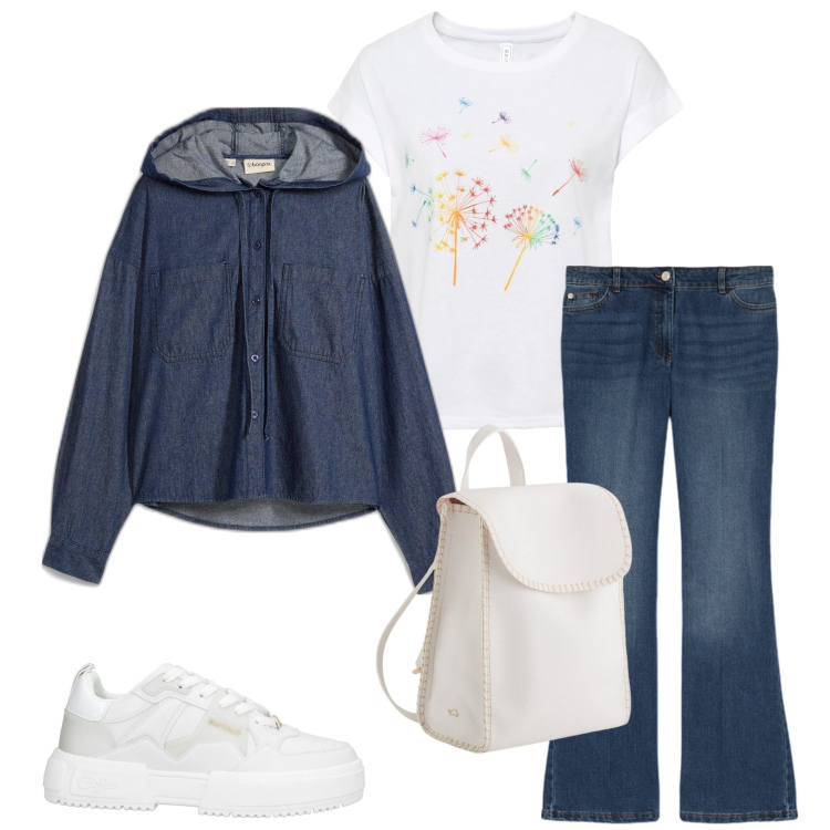 Outfit donna - Basic style. Stile Basic per Tutti i giorni. Abbinamento con t-shirt, camicie, sneakers, jeans, zaini.