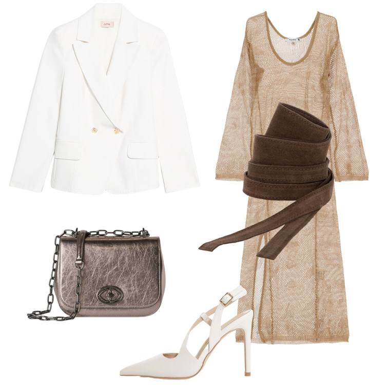 Outfit donna - Total look #2118093. Stile Trendy per Cerimonia. Abbinamento con vestiti lunghi, décolleté, cinture, borse a tracolla, blazer.