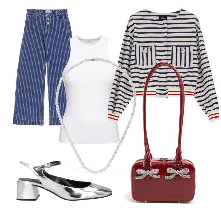Outfit donna - Total look #2118102. Abbinamento con décolleté, jeans, blazer, canottiere, collane, borse a spalla.