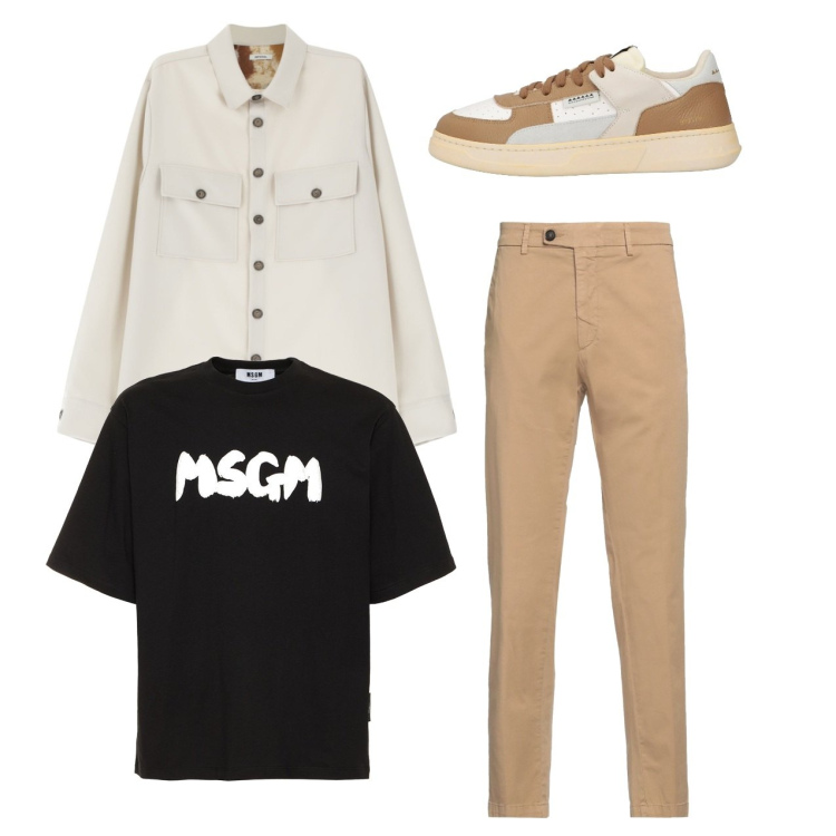 Outfit uomo - Total look. Stile Casual per Tutti i giorni. Abbinamento con pantaloni chino, sneakers, camicie, t-shirt.
