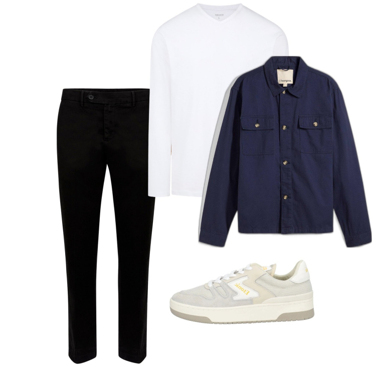Outfit uomo - Total city. Stile Casual per Tutti i giorni. Abbinamento con giacche, sneakers, pantaloni chino, t-shirt.