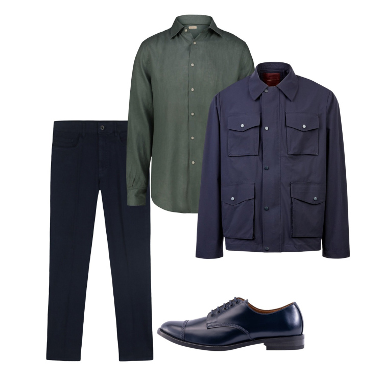 Outfit uomo - Total city. Stile Casual per Serata speciale. Abbinamento con pantaloni, camicie, giacche, scarpe stringate.