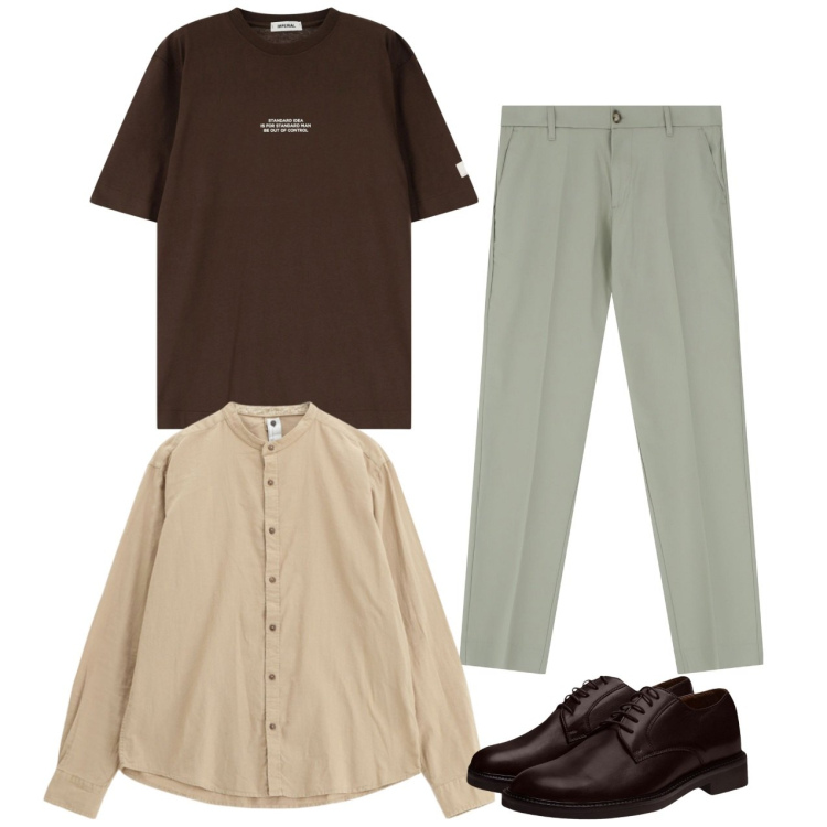 Outfit uomo - Total look. Stile Casual per Tutti i giorni. Abbinamento con pantaloni, t-shirt, camicie, scarpe stringate.
