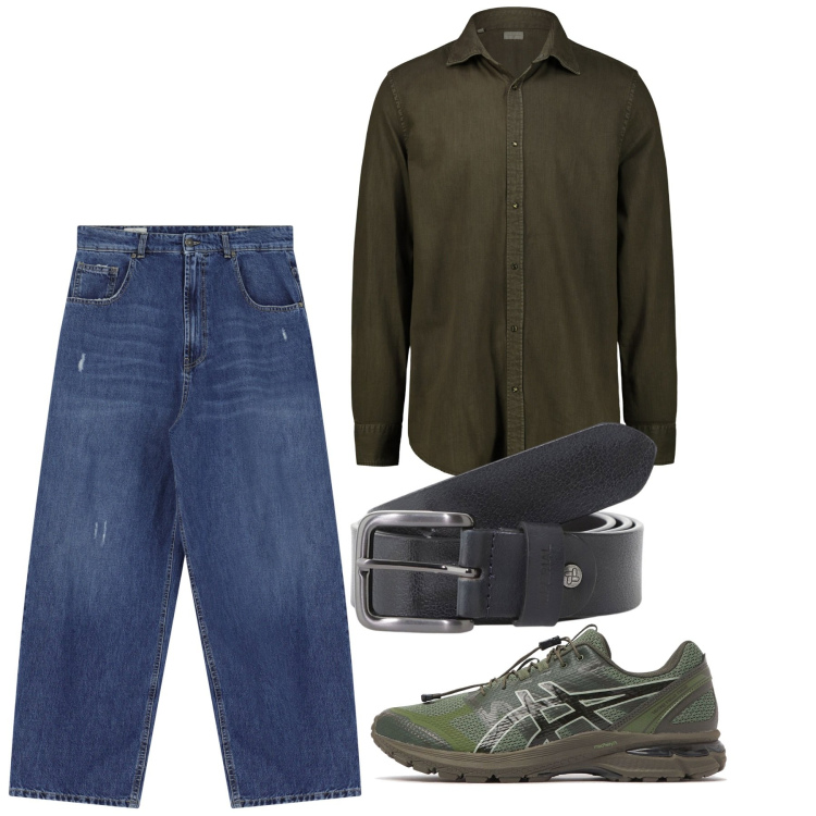 Outfit uomo - Total city. Stile Casual per Tutti i giorni. Abbinamento con jeans, cinture, sneakers, camicie.