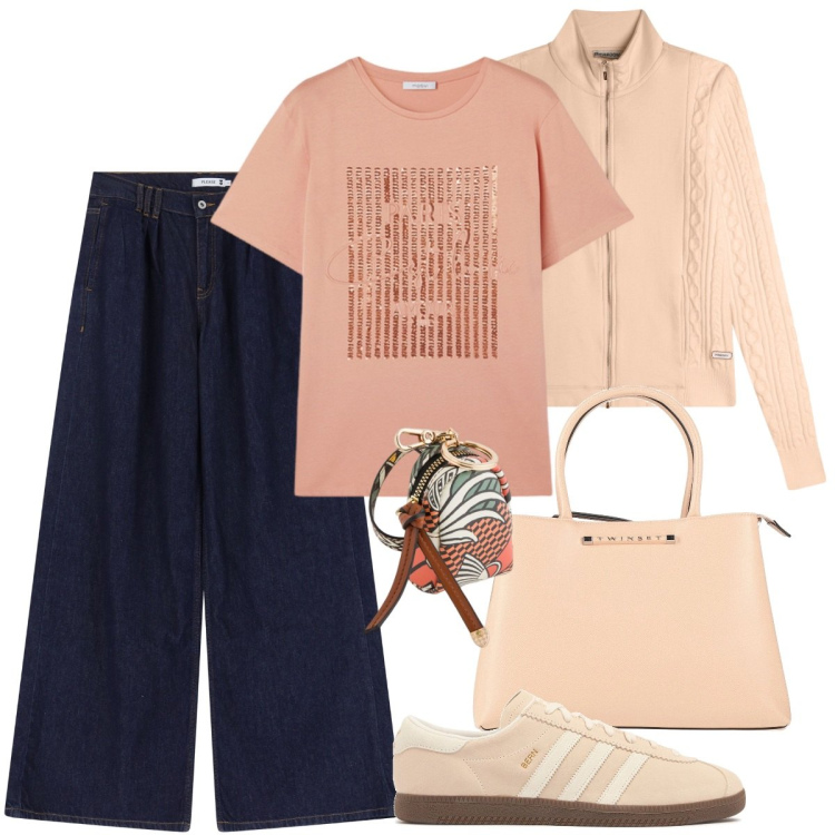 Outfit donna - Stile athleisure. Stile Sporty chic per Tutti i giorni. Abbinamento con borse a mano, jeans, felpe, t-shirt, sneakers, portachiavi.