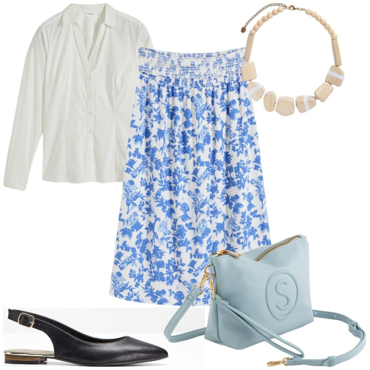 Outfit donna - Total look #2118206. Stile Boho per Tutti i giorni. Abbinamento con ballerine, camicie, gonne, valigie, collane.