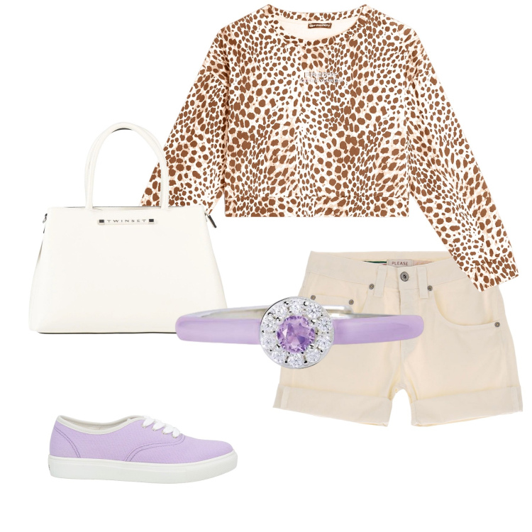 Outfit donna - Total look #2118227. Stile Casual per Tutti i giorni. Abbinamento con borse a mano, sneakers, anelli, shorts, felpe.
