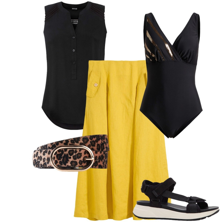 Outfit donna - bonprix - HOT SUMMER VIBES. Stile Casual chic per Mare. Abbinamento con cinture, costumi interi, sandali, gonne, top.