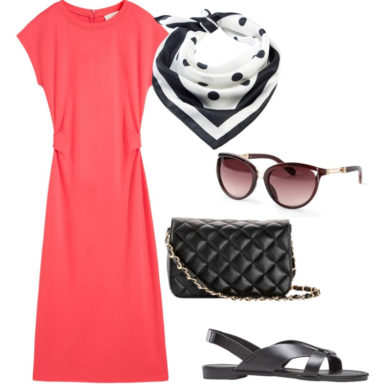 Outfit donna - Hot Summer con Bonprix. Stile Bon Ton per Serata fuori. Abbinamento con borse a tracolla, occhiali da sole, sandali, vestiti, foulard.