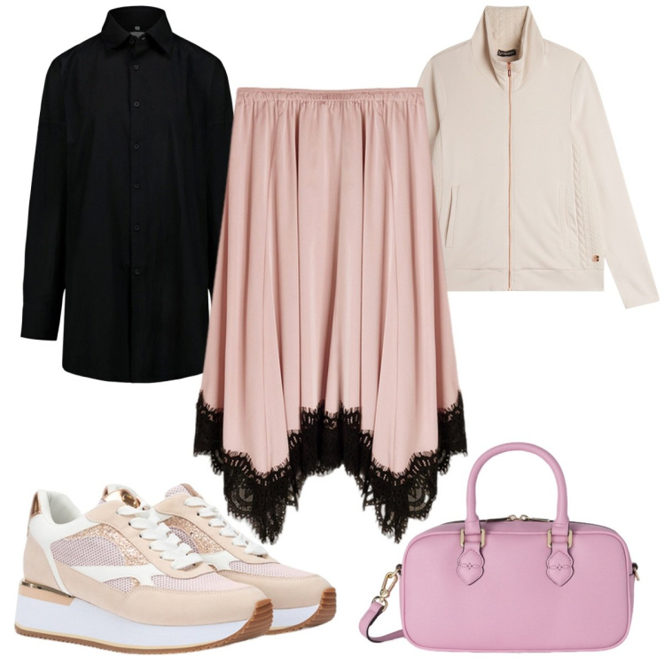 Outfit donna - Total look #2118302. Stile Sporty chic per Tutti i giorni. Abbinamento con felpe, camicie, sneakers, gonne, borse a mano.