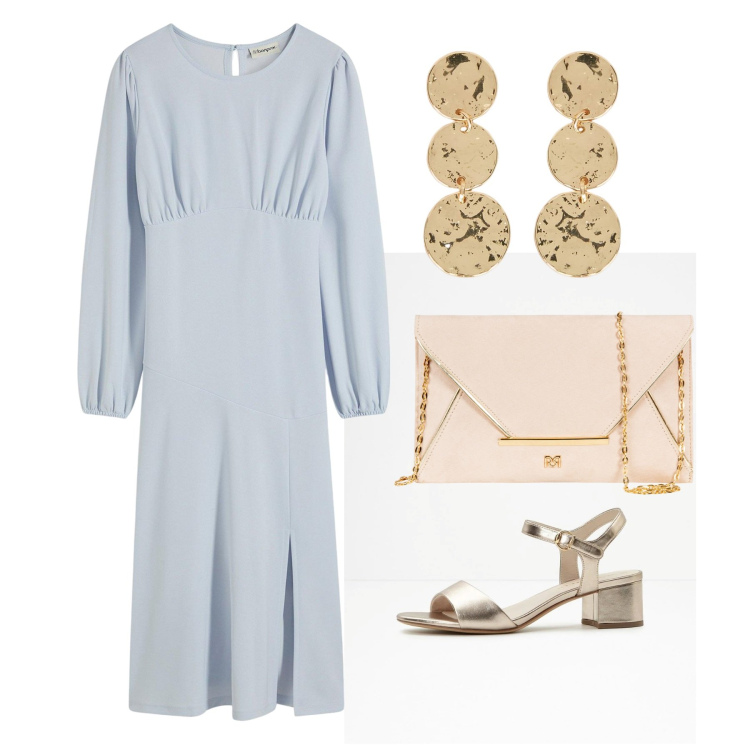Outfit donna - Vintage polvere. Stile Chic per Cerimonia. Abbinamento con vestiti midi/longuette, sandali col tacco, pochette, orecchini.