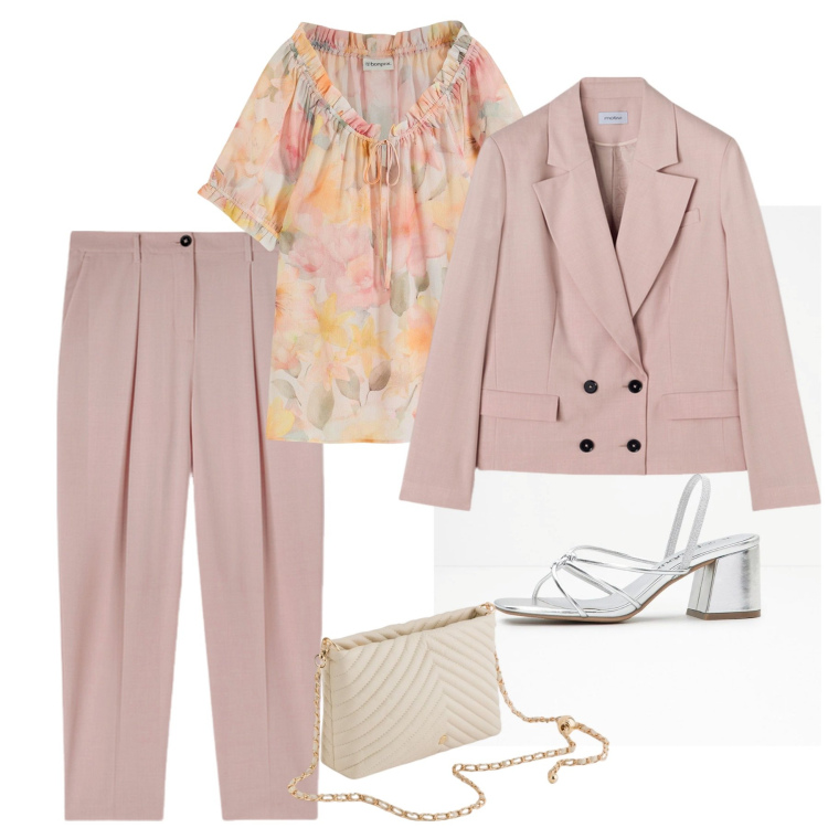 Outfit donna - Pranzo della promessa. Stile Bon Ton per Cerimonia. Abbinamento con sandali col tacco, bluse, borse a tracolla, blazer, pantaloni.