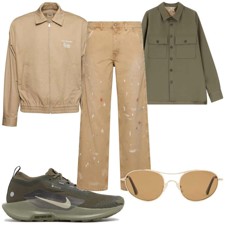 Outfit uomo - Total look #2118381. Stile Trendy per Tutti i giorni. Abbinamento con camicie, occhiali da sole, giacche, sneakers, pantaloni.