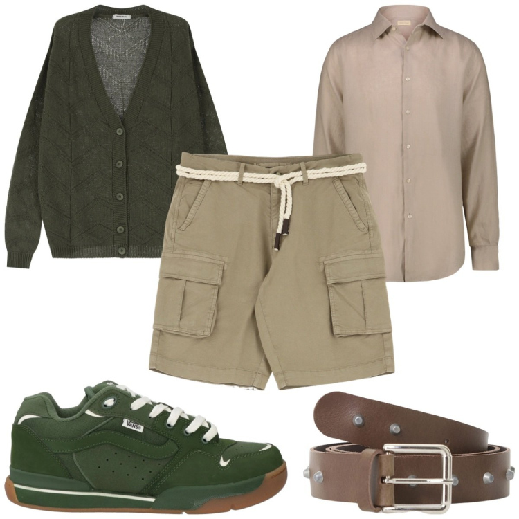 Outfit uomo - Total look #2118382. Stile Trendy per Tutti i giorni. Abbinamento con sneakers, cardigans, cinture, bermuda, camicie.