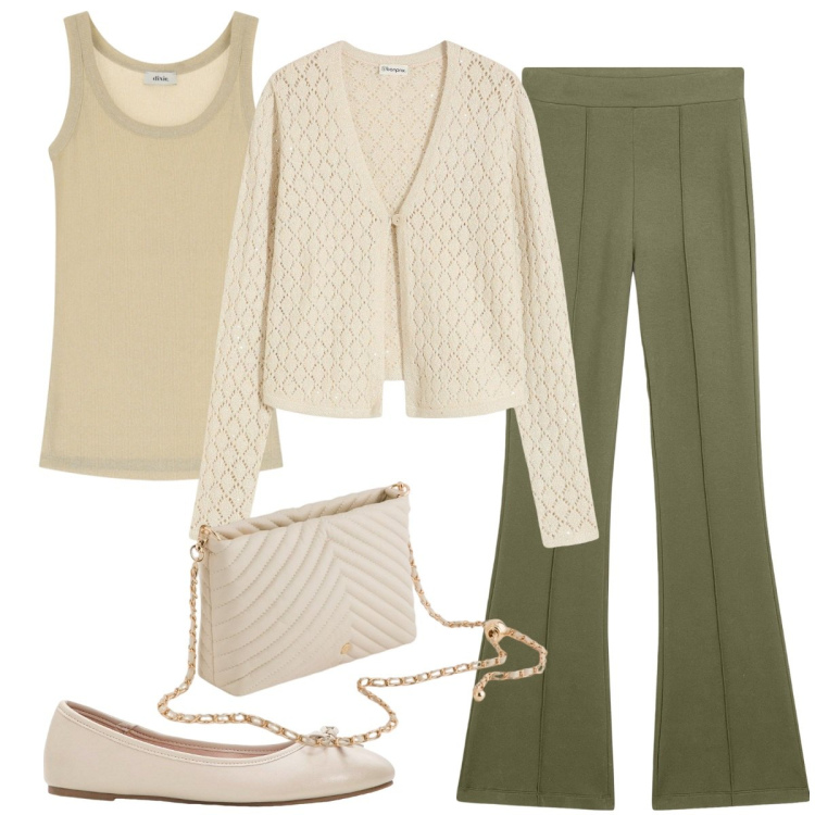 Outfit donna - Total look #2118450. Stile Casual chic per Tutti i giorni. Abbinamento con ballerine, cardigans, pantaloni, canottiere, borse a tracolla.