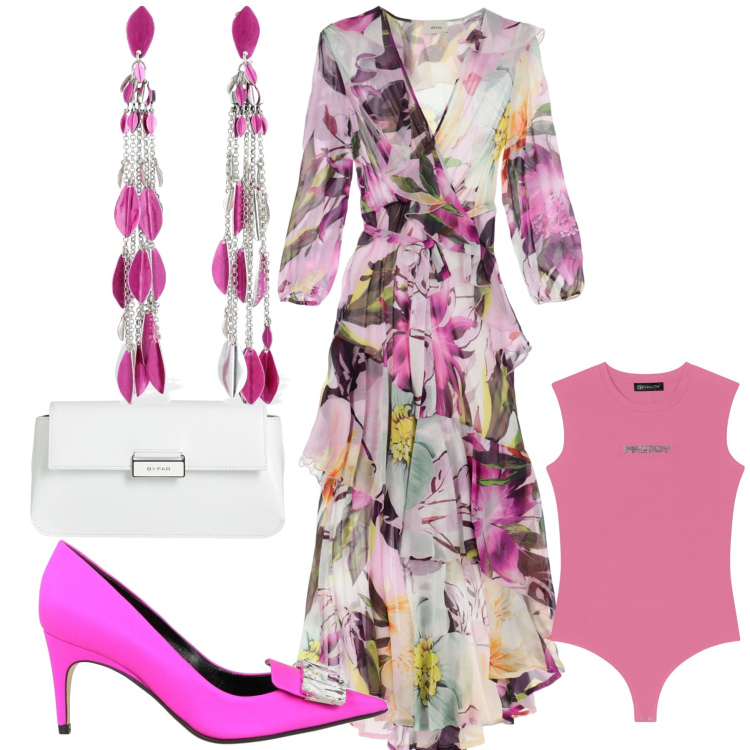 Outfit donna - My name is romantic flower. Stile Bon Ton per Cerimonia. Abbinamento con décolleté, borse a mano, body, vestiti lunghi, orecchini.