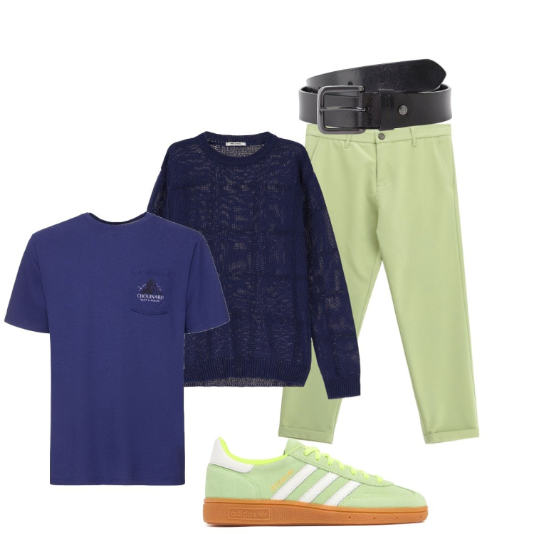 Outfit uomo - Total look #2118488. Stile Trendy per Tutti i giorni. Abbinamento con pullovers, cinture, pantaloni, t-shirt, sneakers.
