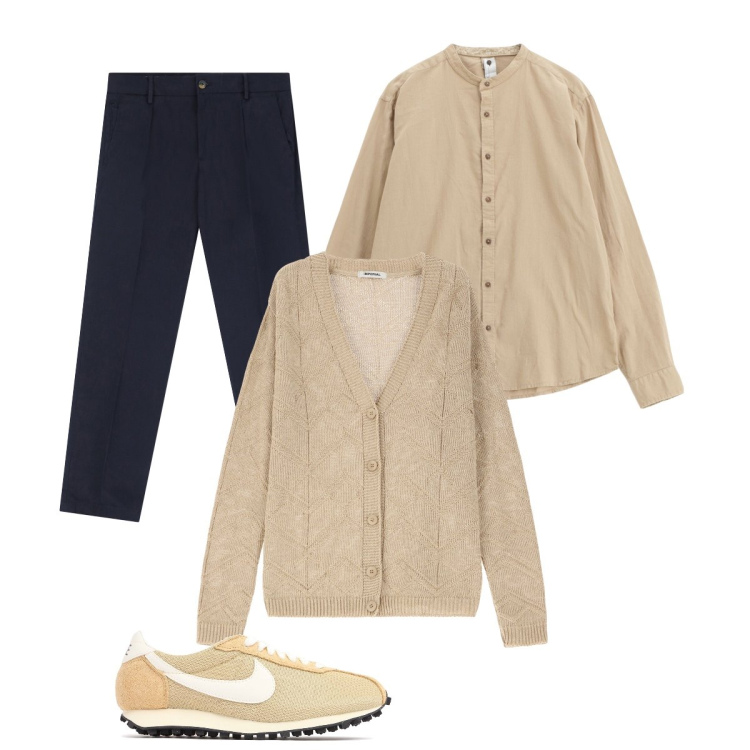 Outfit uomo - Beige e nero IMPERIAL. Stile Casual per Tutti i giorni. Abbinamento con cardigans, camicie, pantaloni chino, sneakers.