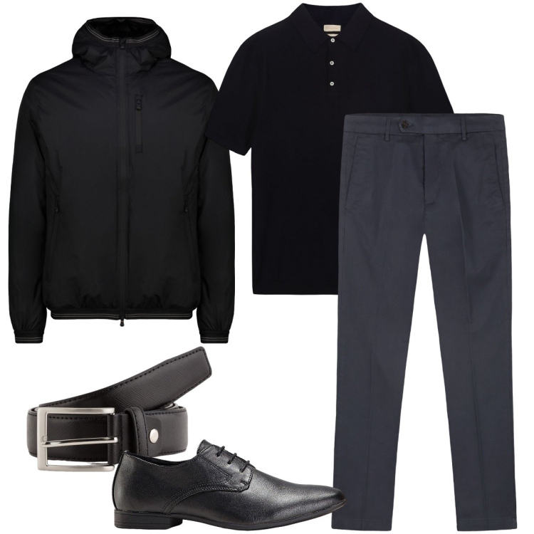 Outfit uomo - Serata elegante. Stile Business/Elegante per Serata speciale. Abbinamento con scarpe stringate, giacche, pantaloni chino, cinture, polo.