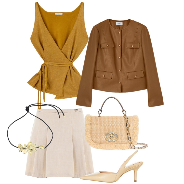 Outfit donna - Total look #2118560. Stile Casual chic per Serata fuori. look ideale per Petite. Abbinamento con collane, minigonne, décolleté, top, blazer, borse a tracolla.