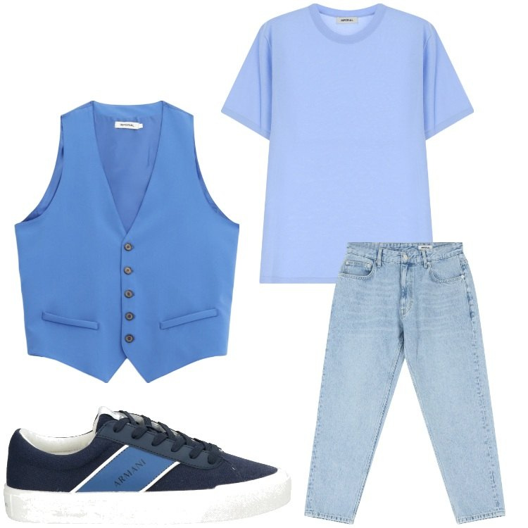 Outfit uomo - Bello in gilet. Stile Casual per Serata speciale. Abbinamento con sneakers, gilet, t-shirt, jeans.