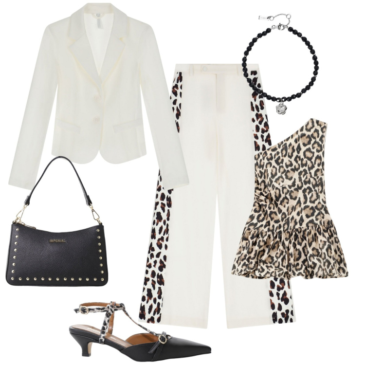 Outfit donna - Total look #2118574. Stile Casual chic per Ufficio. Abbinamento con braccialetti, pantaloni a palazzo, décolleté, vestiti corti, blazer, borse a spalla.