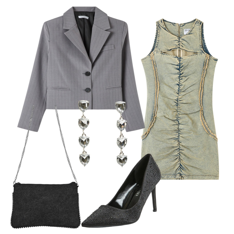 Outfit donna - Total look #2118603. Stile Chic per Serata fuori. Abbinamento con vestiti senza maniche, blazer, décolleté, orecchini, borse a tracolla.