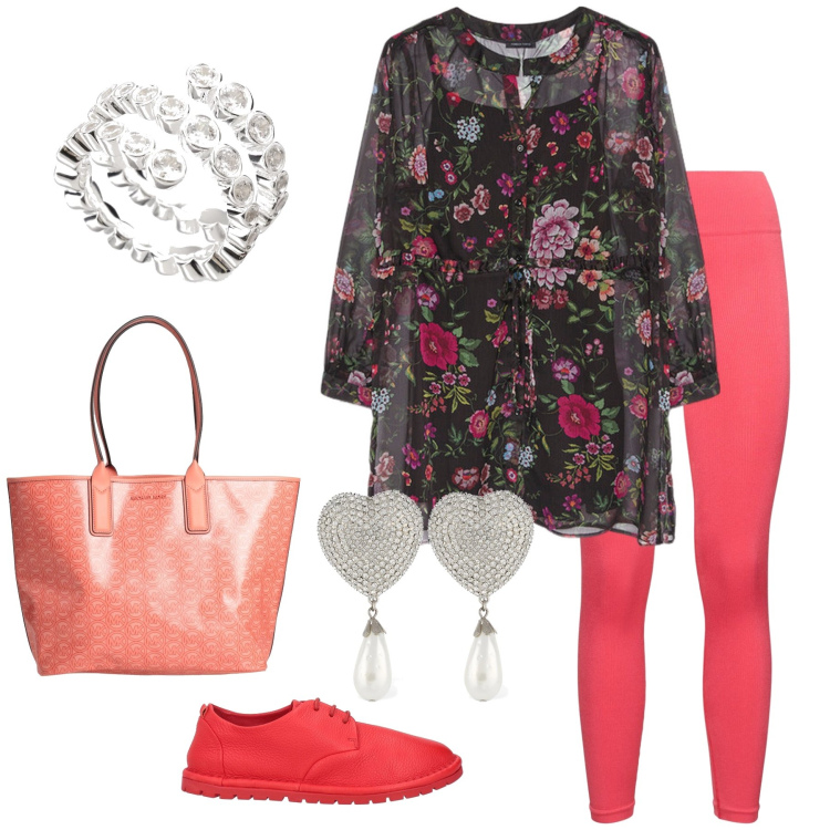Outfit donna - Total look #2118622. Stile Chic per Tutti i giorni. Abbinamento con borse a mano, scarpe stringate, camicie, leggings, orecchini, anelli.