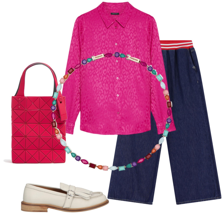 Outfit donna - Total look #2118627. Stile Casual chic per Tutti i giorni. Abbinamento con mocassini, collane, jeans, camicie, borse a mano.