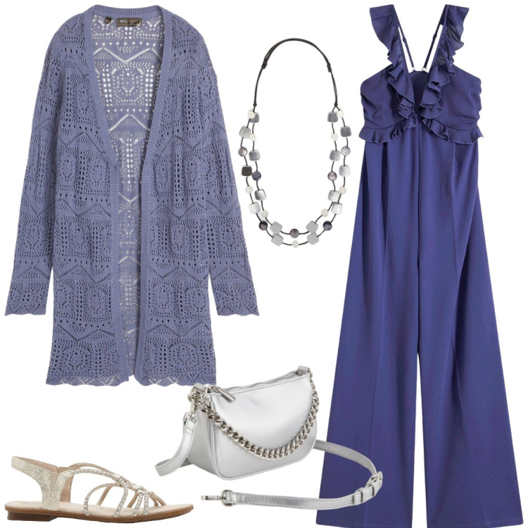 Outfit donna - Pervinca. Stile Casual per Cerimonia. Abbinamento con sandali, tute, cardigans, collane, borse a tracolla.