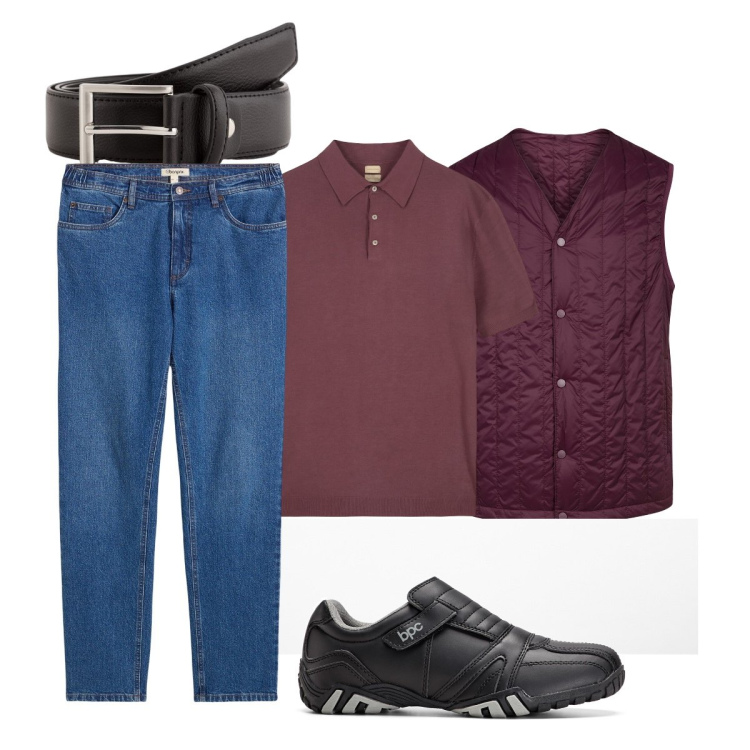 Outfit uomo - Total look #2118632. Stile Casual per Tutti i giorni. Abbinamento con scarpe stringate, jeans dritti, piumini, cinture, polo.