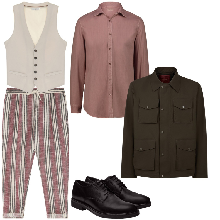 Outfit uomo - Un po’ dandy. Stile Trendy per Ufficio. Abbinamento con pantaloni, gilet, scarpe stringate, giacche, camicie.