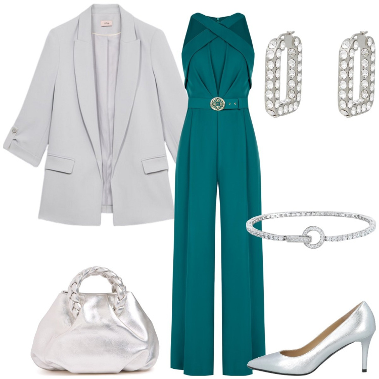 Outfit donna - Cerimonia. Stile Chic per Cerimonia. Abbinamento con décolleté, orecchini, tute, braccialetti, blazer, borse a mano.