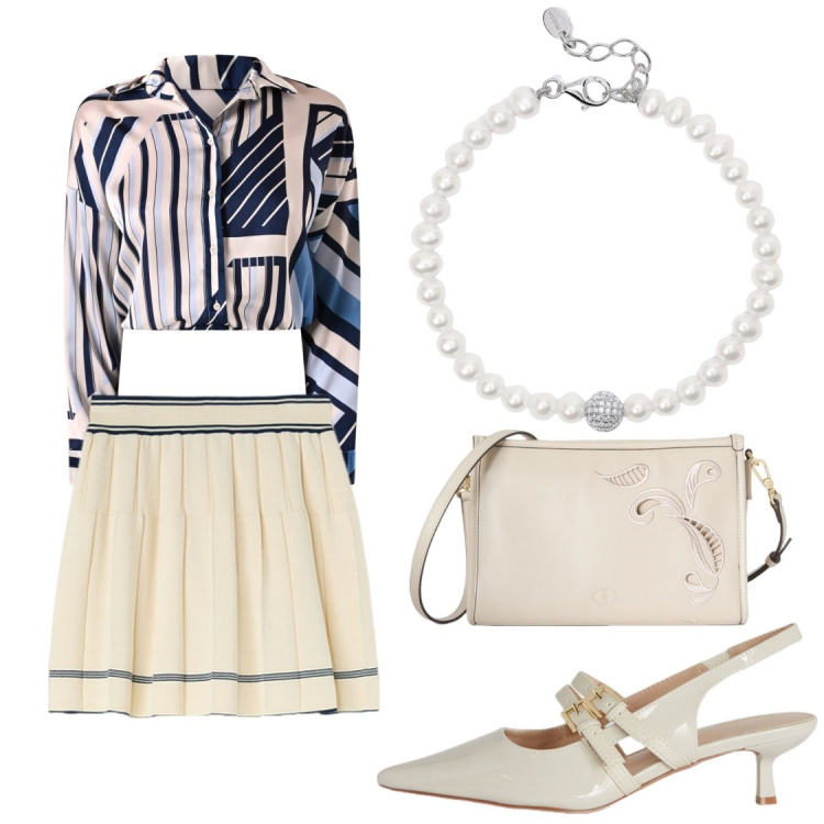 Outfit donna - Gonna e camicia @laloba. Stile Chic per Serata fuori. Abbinamento con braccialetti, camicie, décolleté, borse a tracolla, gonne.