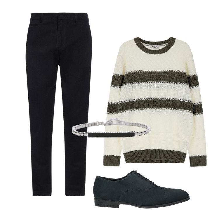 Outfit uomo - Total look #2118662. Stile Trendy per Tutti i giorni. Abbinamento con scarpe stringate, pantaloni chino, braccialetti, maglieria.