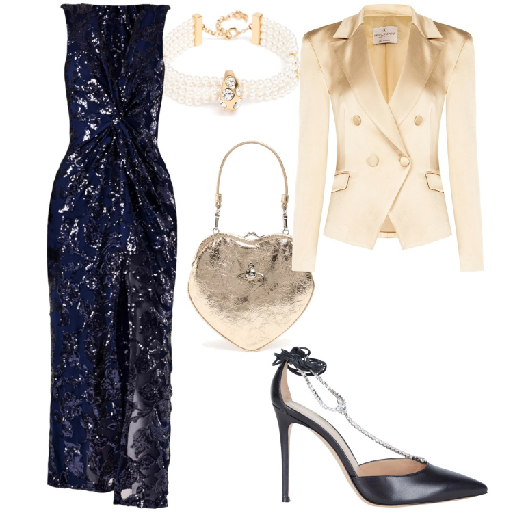 Outfit donna - Una serata molto speciale. per Cerimonia. Abbinamento con décolleté, vestiti lunghi, blazer, collane, pochette.