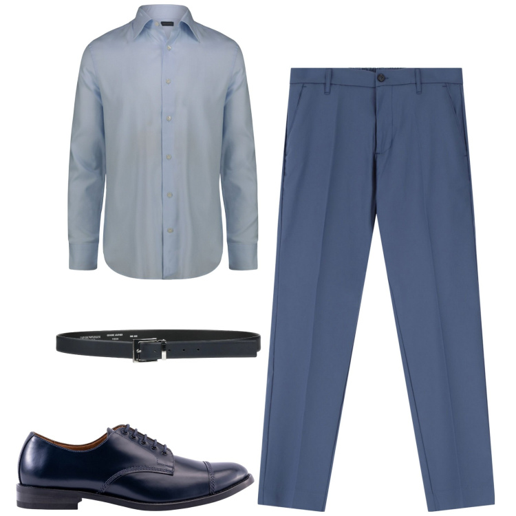 Outfit uomo - In ufficio. Stile Business/Elegante per Ufficio. Abbinamento con cinture, pantaloni, scarpe stringate, camicie.