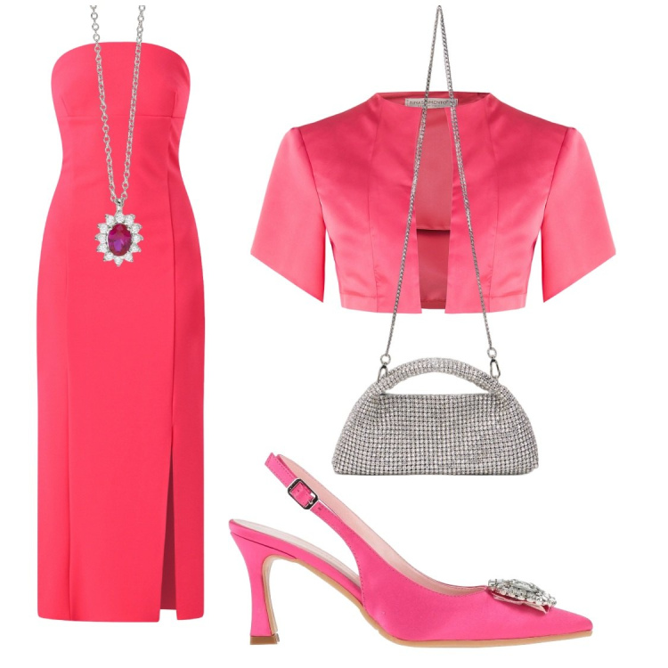 Outfit donna - Una collana per la cerimonia. Stile Chic per Cerimonia. Abbinamento con décolleté, bolero, vestiti midi/longuette, collane, clutch.