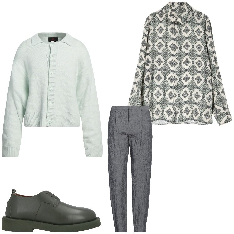 Outfit uomo - Fantasia. Stile Business/Elegante per Serata speciale. Abbinamento con pantaloni, scarpe stringate, cardigans, camicie.