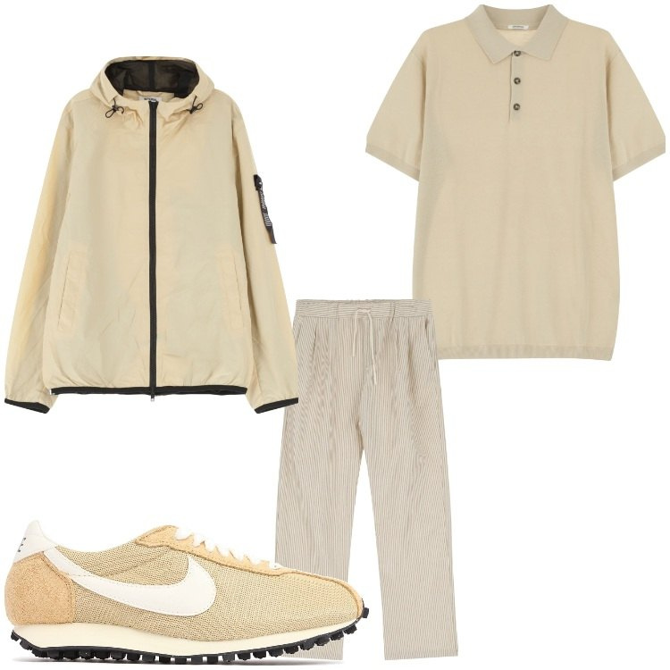 Outfit uomo - Beige per me. Stile Casual per Tutti i giorni. Abbinamento con giacche, polo, pantaloni, sneakers.