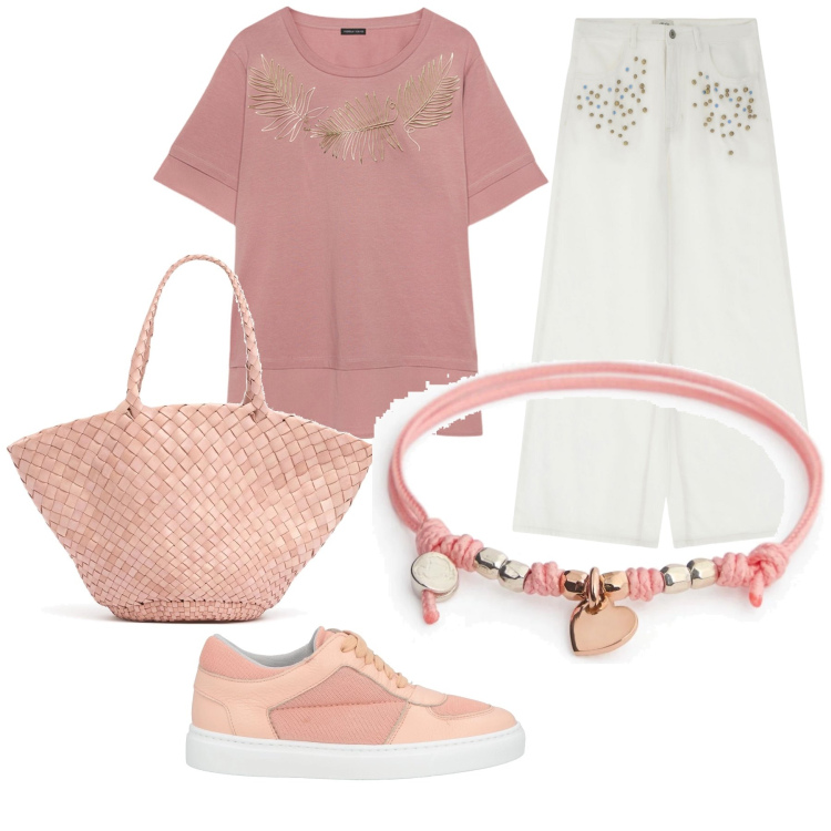 Outfit donna - Total look #2118739. Stile Casual per Tutti i giorni. Abbinamento con sneakers, jeans, t-shirt, shopping bag, braccialetti.